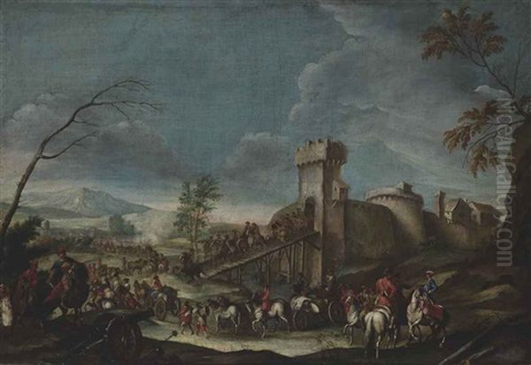 A Fortified Town With Austrian And Hungarian Horsemen In The Foreground Oil Painting by Gherardo Poli