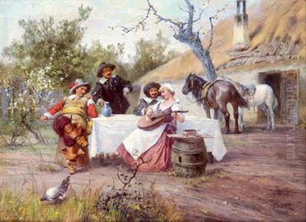 Vor Der Schenke Oil Painting by Adolf Bohm