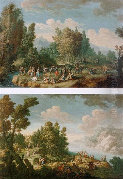 Peasants Merrymaking And Dancing In A Wooded Landscape Oil Painting by Gherardo Poli