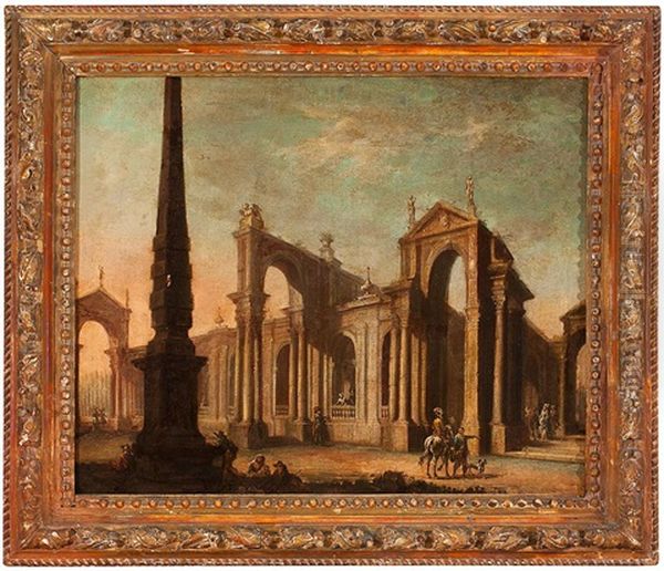 Caprichos Arquitectonicos (pair) Oil Painting by Giuseppe Poli