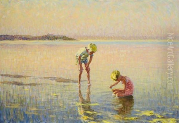 Bathing Children Oil Painting by Hugo Poll