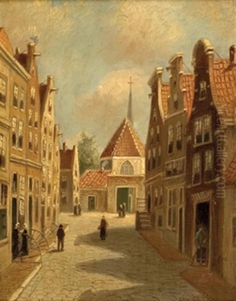 Hollandische Strasenszene Mit Kirchlein Oil Painting by Marinus Cornelis van de Poll