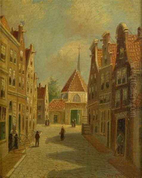 Ansicht Einer Kleinen, Hollandischen Dorfstrase Mit Kirchlein Oil Painting by Marinus Cornelis van de Poll