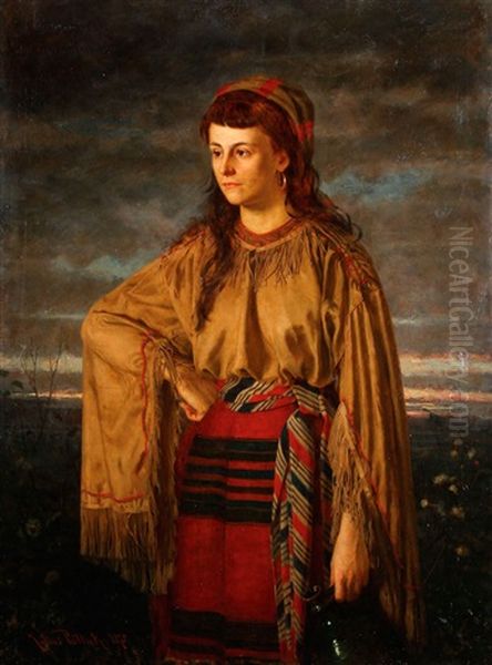 A Young Water Carrier In Native Costume Oil Painting by Julius Pollak