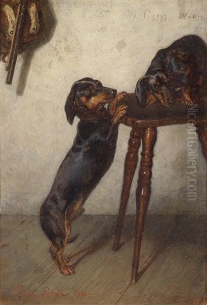 Zwei Dachshunde Oil Painting by Julius Pollak