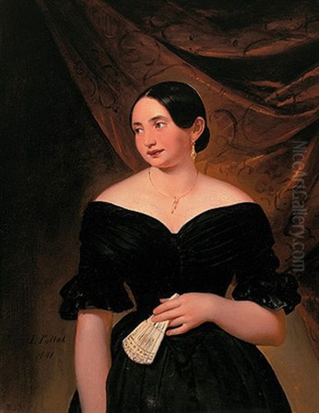 Portrait Einer Jungen Frau Im Schwarzen Schulterfreien Taftkleid by Leopold Pollak