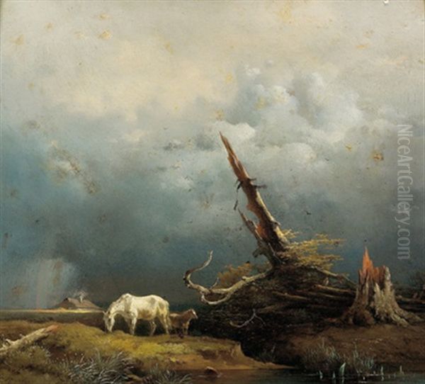 Aufziehendes Gewitter Uber Einer Landlichen Gegend Oil Painting by Wilhelm Pollak