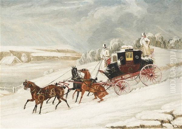 London To Glasgow Mail Coach In The Snow Oil Painting by James Pollard