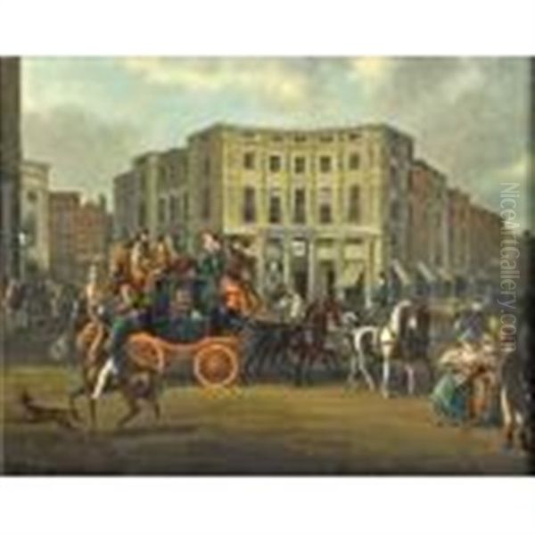 Regent Circus Coaching Scene Oil Painting by James Pollard