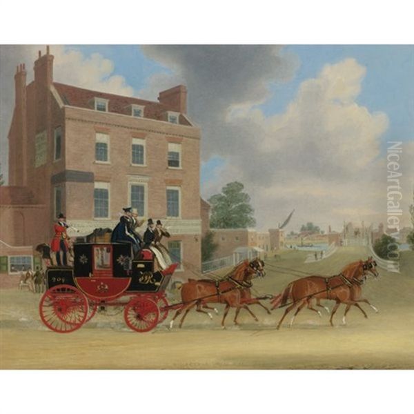 The Quicksilver Royal Mail: The Mail Passing Kew Bridge And The Star And Garter Oil Painting by James Pollard