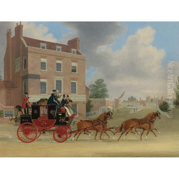 The Quicksilver Royal Mail: The Mail Passing Kew Bridge And The Star And Garter Oil Painting by James Pollard