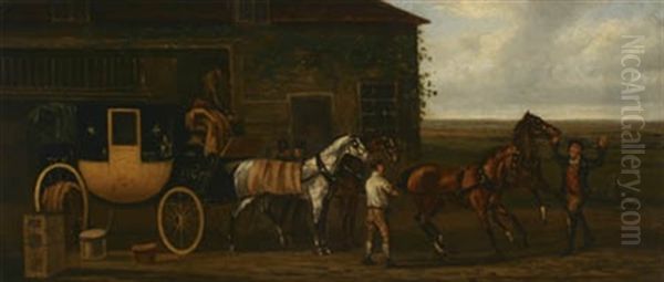 The York-to-london Royal Mail Coach (+ 3 Others; 4 Works) Oil Painting by James Pollard