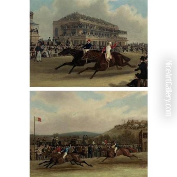 Priam Beating Retriever At Doncaster, September 23, 1830 (+ Captain Beecher On Vivian Winning The Hunters Stakes At Worthy Down, Winchester, July, 1835; Pair) Oil Painting by James Pollard