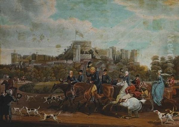 King George Iii Returning From The Hunt With Windsor Castle Beyond (+ King George Iii Hunting In Windsor Forest; Pair) Oil Painting by James Pollard