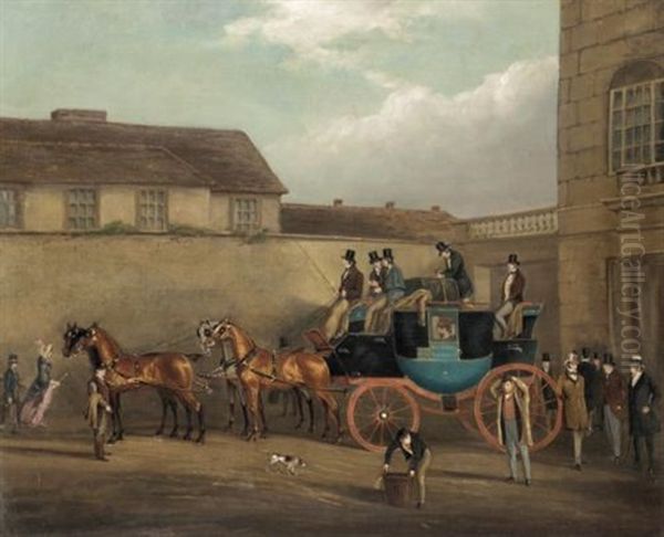 The Bedford To London Coach (+ The Holyhead, Chester And London Coach; Pair) Oil Painting by James Pollard