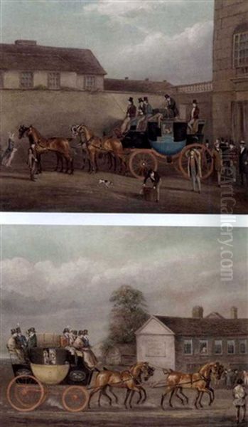 The Bedford To London Coach (+ The Holyhead, Chester And London Coach; Pair) Oil Painting by James Pollard