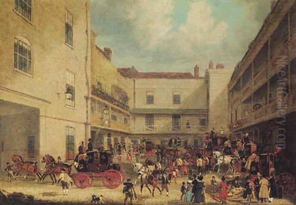 Royal Mails Preparing To Start For The West Of England In The Yard Of The Swan With Two Necks Oil Painting by James Pollard