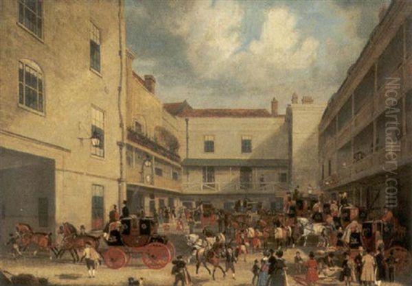 Royal Mails Preparing To Start For The West Of England In The Yard Of The Swan With Two Necks Oil Painting by James Pollard