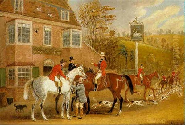 A Meet Outside The Swann Inn Oil Painting by James Pollard