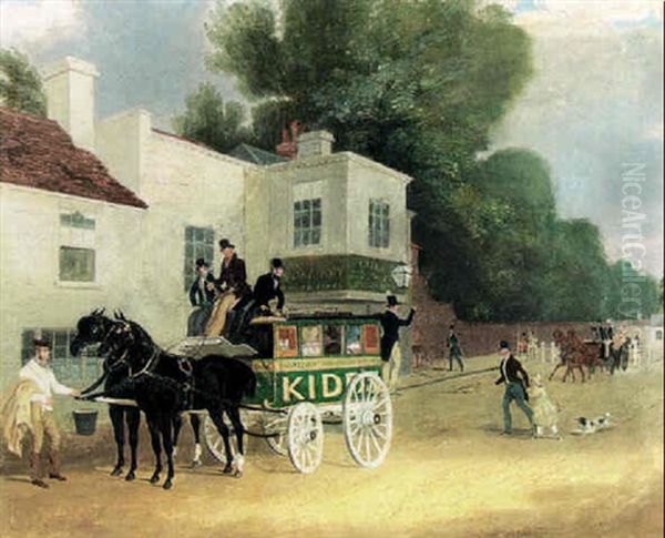 The Brentford-hammersmith Carriage Outside The Angel Inn Oil Painting by James Pollard