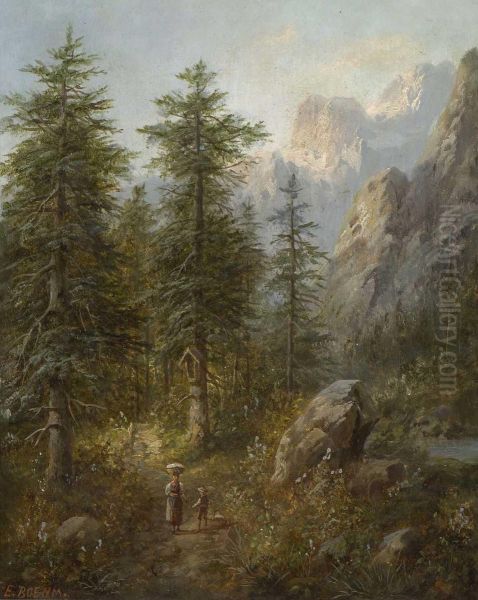 Bauerin Mit Kind In Waldlandschaft Oil Painting by Eduard Boehm