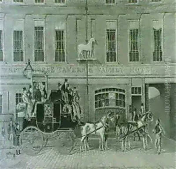 The Cambridge Telegraph Starting From The Whitehorse Inn,   Fetter Lane Oil Painting by James Pollard