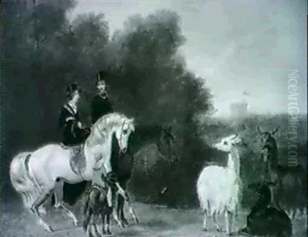 Queen Victoria, Prince Albert And Victoria, Princess Royal  In Windsor Great Park Oil Painting by James Pollard