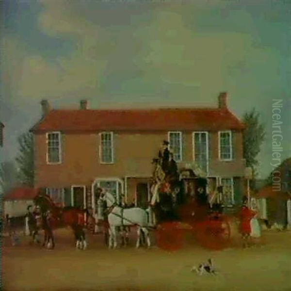 The Norwich Mail At The Coach And Horse, Ilford Oil Painting by James Pollard