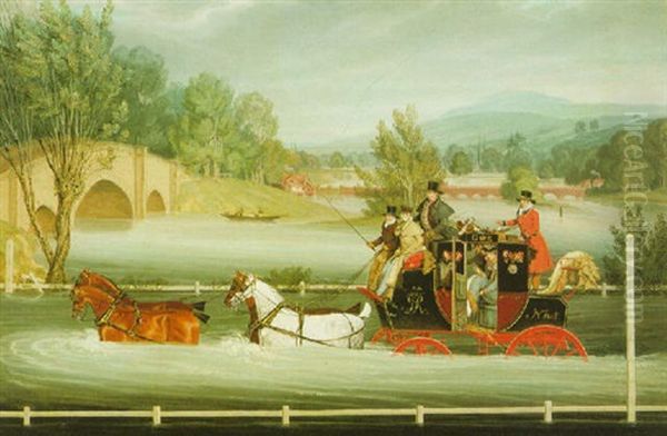 A Mail Coach In A Flood Near Shillingford Bridge, Berkshire Oil Painting by James Pollard