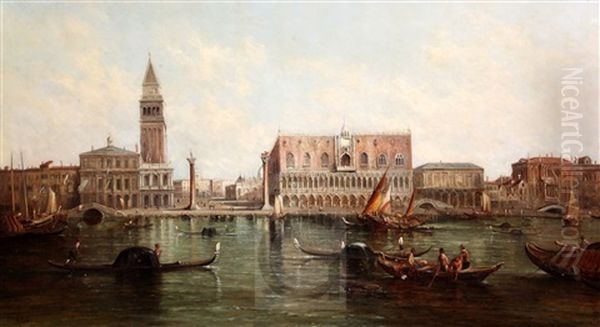 Doge's Palace And St Mark's Square From The Grand Canal, Venice Oil Painting by Alfred Pollentine