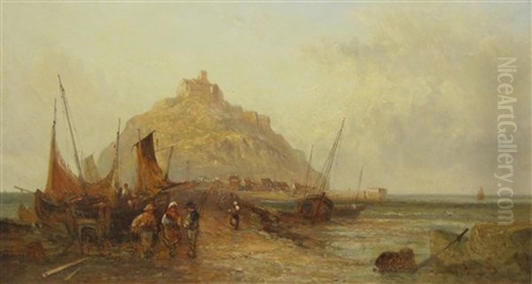 On The Causeway To St Michael's Mount, Cornwall Oil Painting by Alfred Pollentine