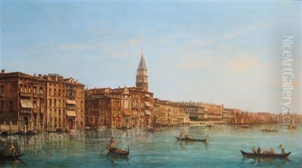 The Doge's Palace And The Riva Degli Schiavone, Venice, Seen From The Dogana Oil Painting by Alfred Pollentine