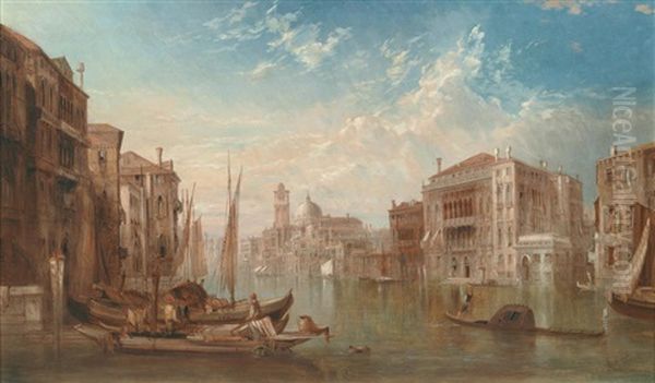 A View Of The Grand Canal With The Barbarigo Palace Oil Painting by Alfred Pollentine