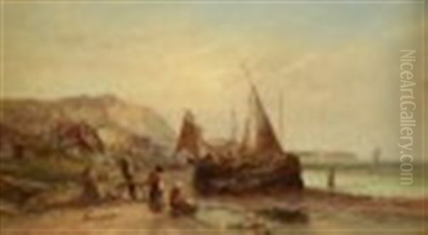 Fishing Boat On The Shore Oil Painting by Alfred Pollentine