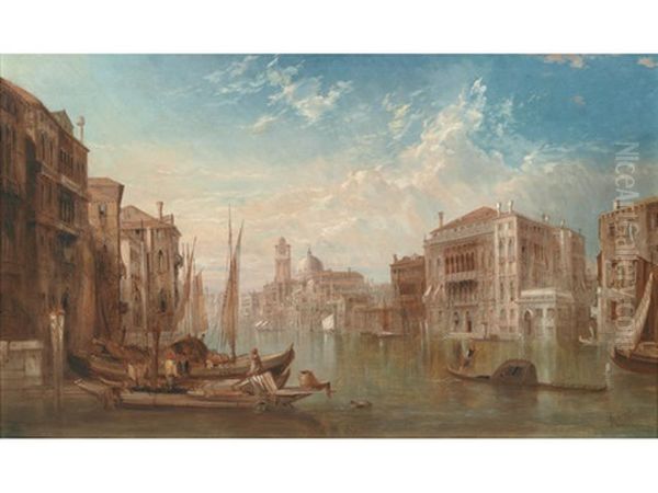 A View Of The Grand Canal With The Barbarigo Palace Oil Painting by Alfred Pollentine