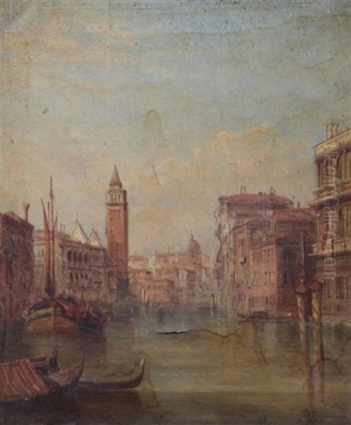 The Grand Canal; On The Grand Canal, Venice (pair) Oil Painting by Alfred Pollentine