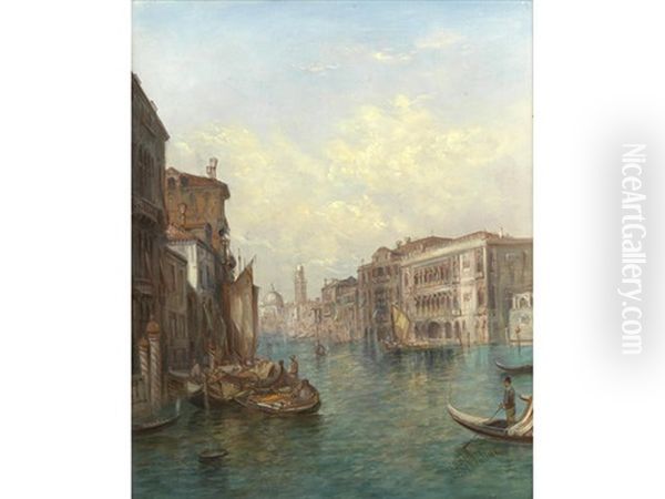 The Grand Canal, Venice (+ The Palace Pisani; Pair) Oil Painting by Alfred Pollentine