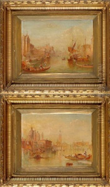 The Grand Canal Venice And S. Maria Della Salute, Venice (pair) Oil Painting by Alfred Pollentine