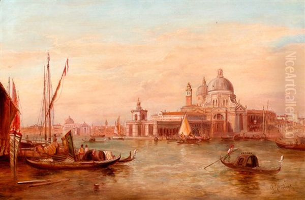 Het Canal Grande Met De Santa Maria Della Salute Te Venetie Oil Painting by Alfred Pollentine