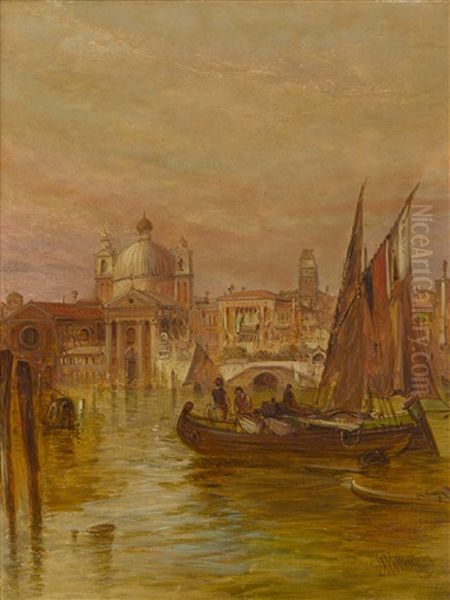 A View Of Santa Maria Della Salute, Venice Oil Painting by Alfred Pollentine