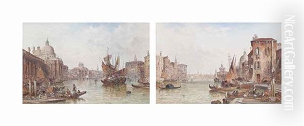 Santa Maria Della Salute Viewed From The Grand Canal, Venice (+ The Grand Canal, Venice; Pair) Oil Painting by Alfred Pollentine