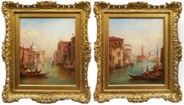 Santa Maria Della Salute And The Grand Canal, And A Venetian View (pair) Oil Painting by Alfred Pollentine