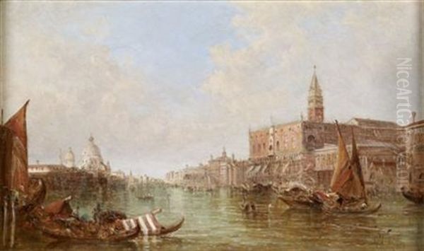 The Sansovino Library And Santa Maria Della Salute From The Basin (2 Works) Oil Painting by Alfred Pollentine