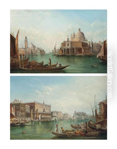 The Dogana And The Ducal Palace, Venice (pair) Oil Painting by Alfred Pollentine