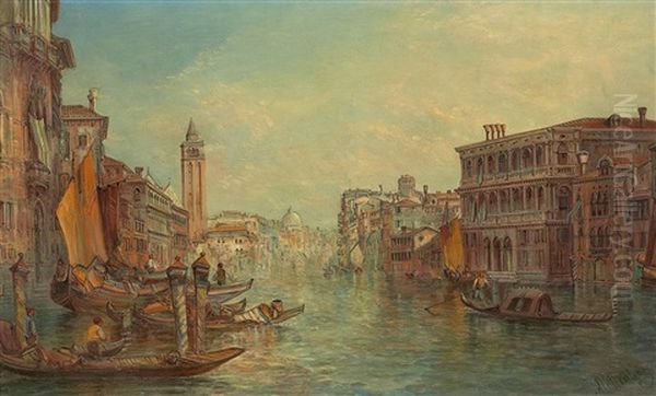 Gondeln Im Canal Grande Oil Painting by Alfred Pollentine