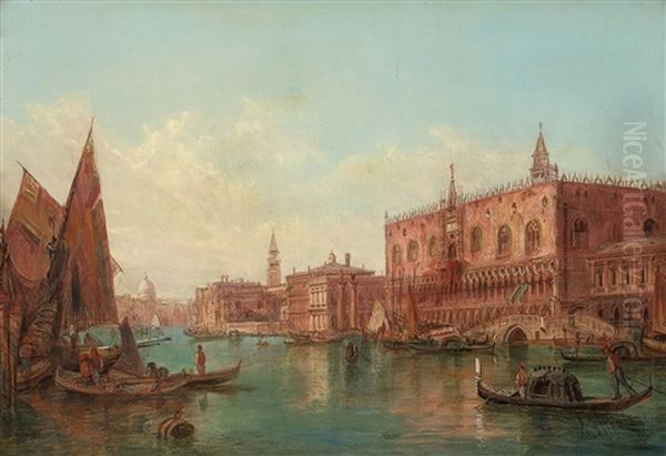 Die Lagune Von Venedig Mit Ansicht Des Dogenpalastes Oil Painting by Alfred Pollentine