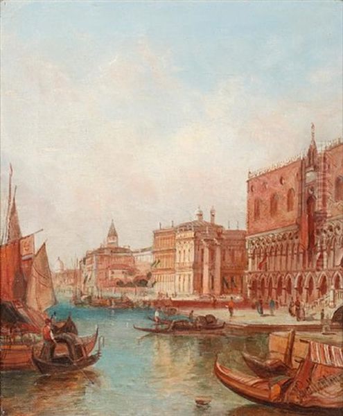 The Ducal Palace, Venice (+ The Giudecca Canal, Venice; Pair) Oil Painting by Alfred Pollentine