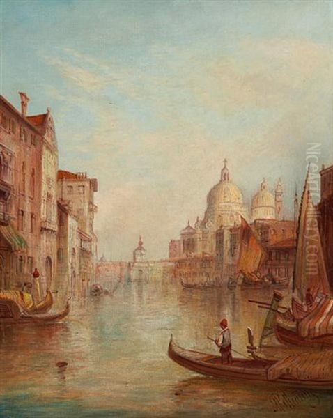 A View In Venice, The Dogana Di Mare And Santa Maria Della Salute Oil Painting by Alfred Pollentine