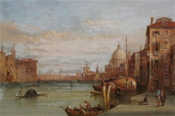 View Of The Grand Canal Near Santa Maria Della Salute (+ Another; Pair) Oil Painting by Alfred Pollentine