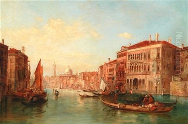 Venedig - Canal Grande Mit Blick Auf Die Kirche Santa Maria Della Salute Oil Painting by Alfred Pollentine